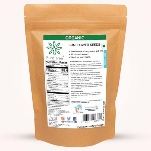Pure Tree Certified Organic Sunflower Seeds | 250 g | Surajmukhi ke Beej | Raw Sunflower Seeds | Organic Seeds for Eating Rich In Healthy Fats & Fiber - Image 2
