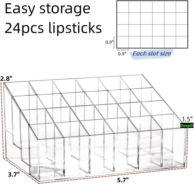 Lipstick Holder, 24 Slots Clear Lipstick Organizer Acrylic Lipgloss Storage Display, Small - Image 1