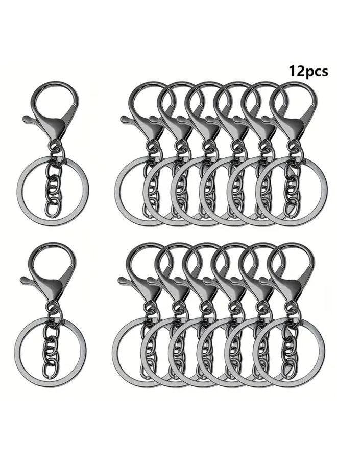 12pcs Black Lobster Claw Keychain Set Heavy Duty Zinc Alloy Rotating Trigger - Image 1