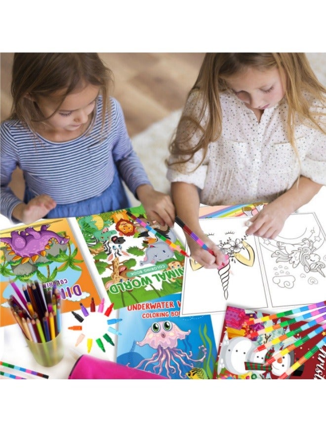 7 Coloring Book Set With Pen Cartoon Picture Book Dinosaur Animal Birthday Children Coloring Book Set  - Image 2