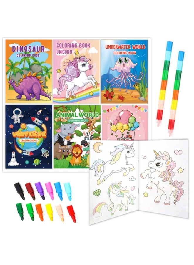 7 Coloring Book Set With Pen Cartoon Picture Book Dinosaur Animal Birthday Children Coloring Book Set  - Image 1
