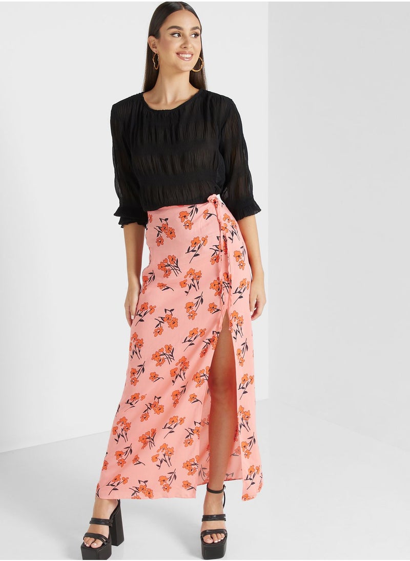 Topshop Tall - Floral Print Split Skirt - Image 1