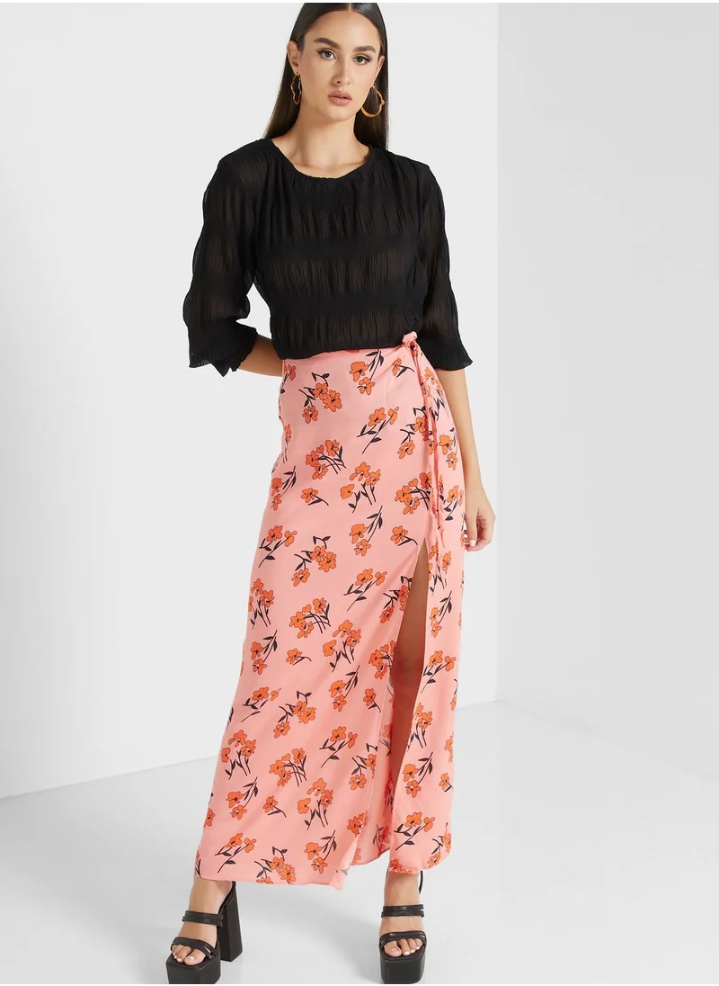 Topshop Tall Floral Print Split Skirt