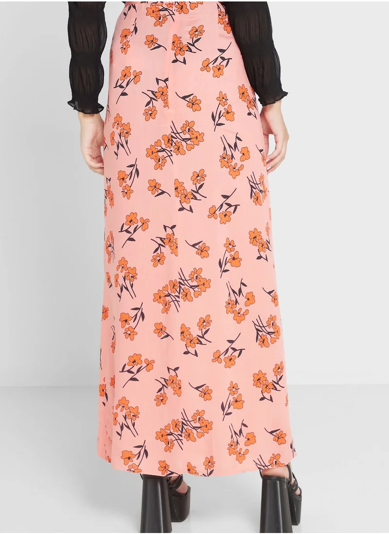 Topshop Tall Floral Print Split Skirt