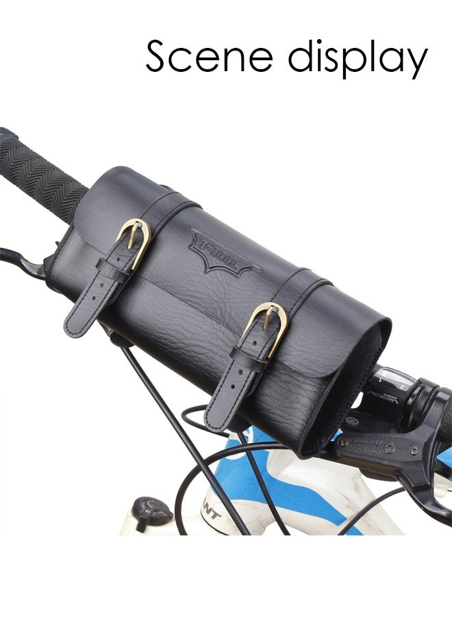 Generic Vintage Bicycle Bag Waterproof Bike Handlebar Bag Large CapacityCycling Handlebar Bag Bike Front Frame Storage Bag for Mountain and Road Bikes Versatile Cycling Accessories (Black)  - Image 3