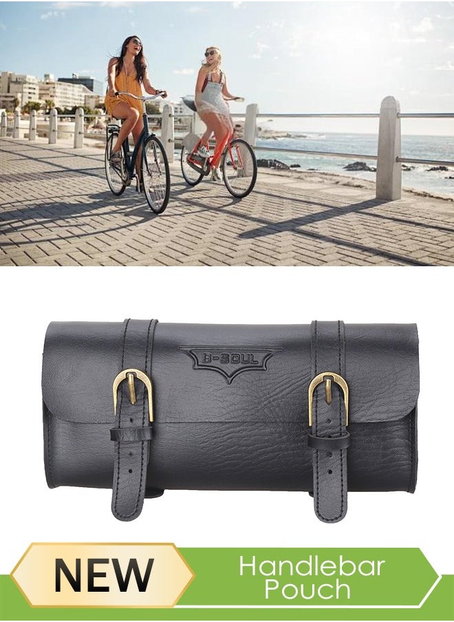 Generic Vintage Bicycle Bag Waterproof Bike Handlebar Bag Large CapacityCycling Handlebar Bag Bike Front Frame Storage Bag for Mountain and Road Bikes Versatile Cycling Accessories (Black)  - Image 1
