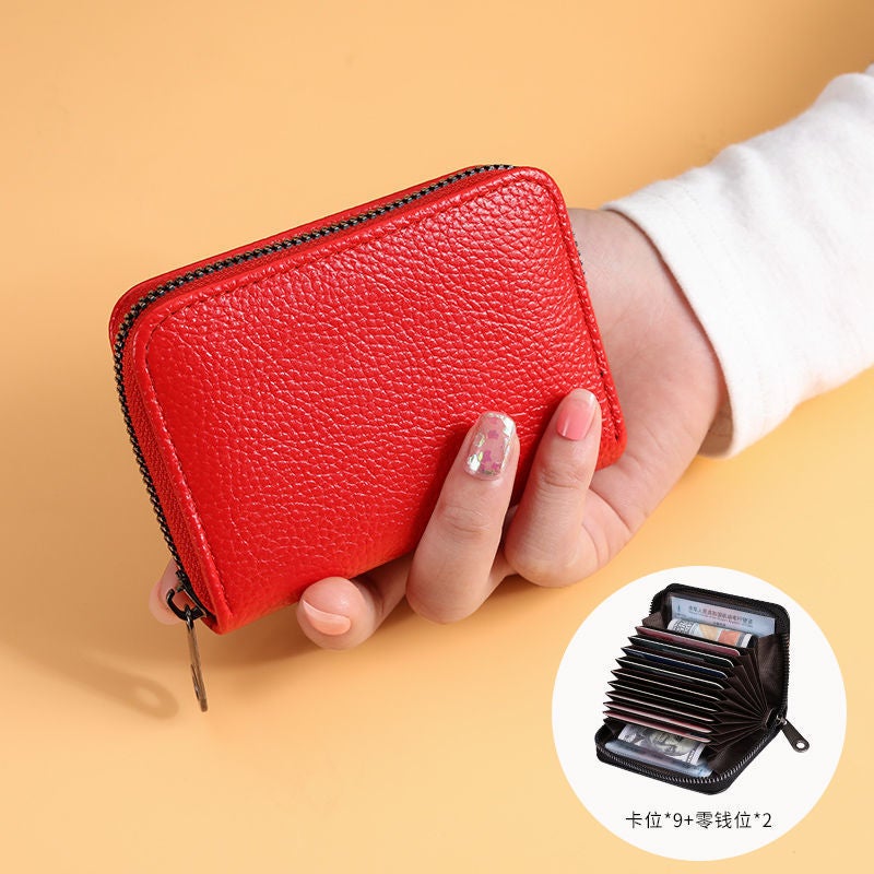 New Zipper Card Bag Niche Womens Drivers License Card Case Multi-Card Slot Large Capacity Small Bag Mini Thin Coin Purse Red 9 Card [30% Selection]]