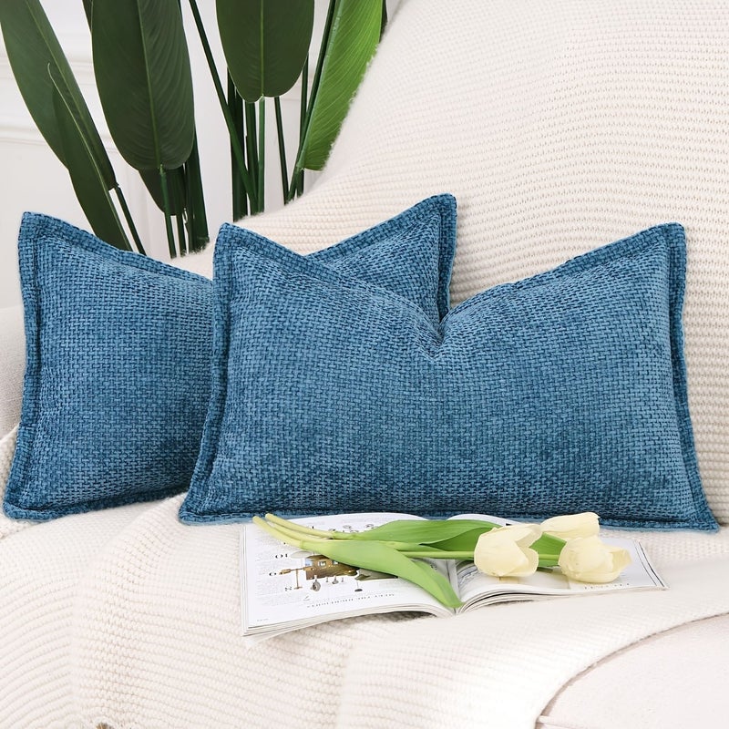 Blue Square Rectangular Pillow Set 2pcs 60x40cm Sofa Headboard Decoration For Hotel Rest Room Party - Image 5