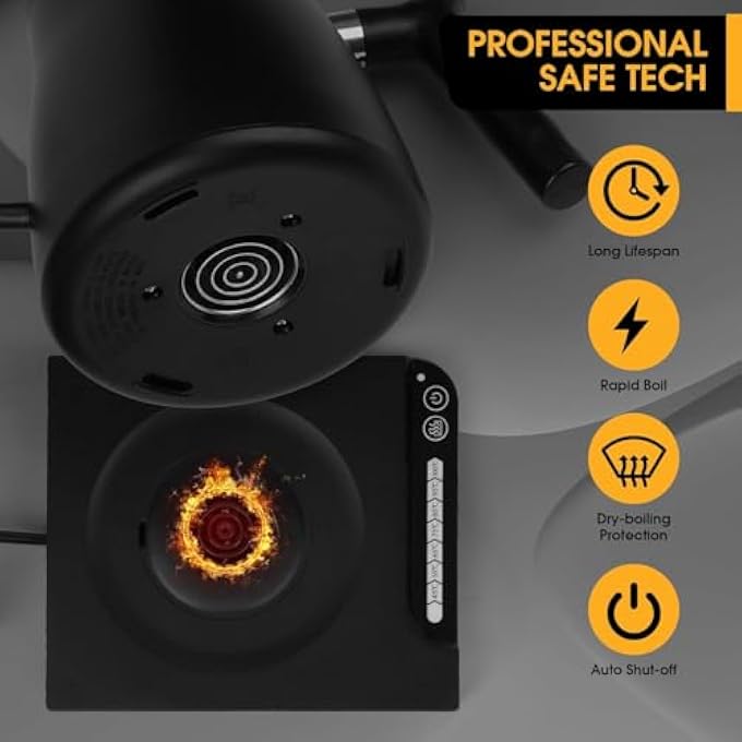 Unity 304 Stainless Steel Gooseneck Kettle Electric Auto Shut Off Temperature Control With 7 Variable Presets Kettl Smart Kettle Suitable For Brewing Coffee And Tea 1L White - Image 5
