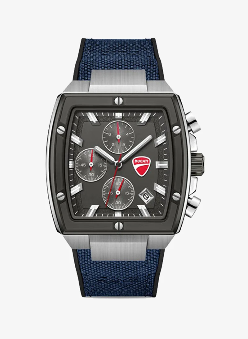 Ducati Voyage Gunmetal Dial, Silicone-Nylon Strap, Chronograph Watch for Men, 41mm