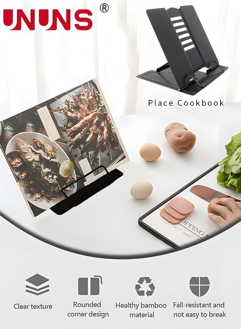 UNUNS حامل حامل الكتب، حامل معدني قابل للتعديل للكتب مع زاوية بستة أوضاع ومشابك ورق للصفحة للوازم المنزلية المكتبية - Image 5