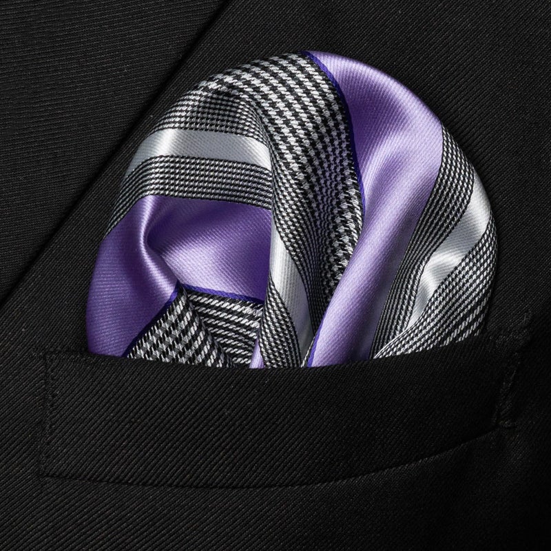 JEMYGINS Mens Lavender Striped Tie and Lapel Pin Necktie Pocket Square and Tie Clip Sets for Business Casual(7) - Image 3