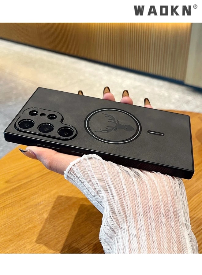 دبليو أيه أو كي أن حقيبة نمط جلد الضأن الأيائل لسامسونج S23 الترا صدمات مغناطيسية لغطاء شحن لاسلكي Magsafe حقيبة هاتف من الجلد الصناعي الناعم ، [متوافق مع Mag-Safe] غطاء واقي ممتاز (رمادي) - Image 5