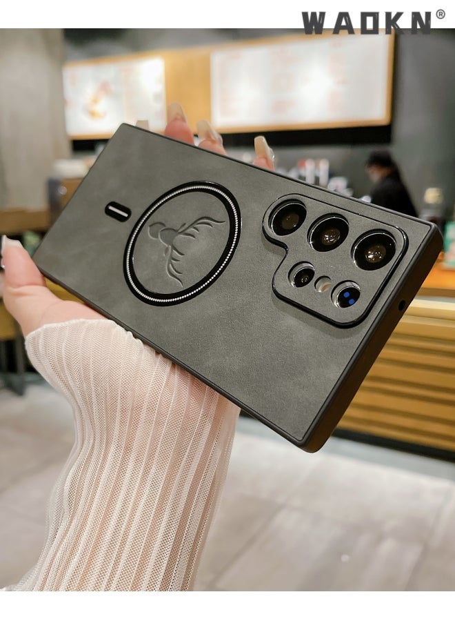 دبليو أيه أو كي أن حقيبة نمط جلد الضأن الأيائل لسامسونج S23 الترا صدمات مغناطيسية لغطاء شحن لاسلكي Magsafe حقيبة هاتف من الجلد الصناعي الناعم ، [متوافق مع Mag-Safe] غطاء واقي ممتاز (رمادي) - Image 2