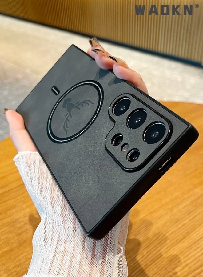 دبليو أيه أو كي أن حقيبة نمط جلد الضأن الأيائل لسامسونج S23 الترا صدمات مغناطيسية لغطاء شحن لاسلكي Magsafe حقيبة هاتف من الجلد الصناعي الناعم ، [متوافق مع Mag-Safe] غطاء واقي ممتاز (رمادي) - Image 4