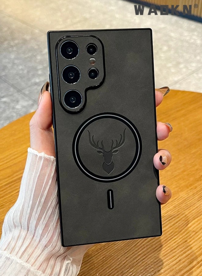 دبليو أيه أو كي أن حقيبة نمط جلد الضأن الأيائل لسامسونج S23 الترا صدمات مغناطيسية لغطاء شحن لاسلكي Magsafe حقيبة هاتف من الجلد الصناعي الناعم ، [متوافق مع Mag-Safe] غطاء واقي ممتاز (رمادي) - Image 3