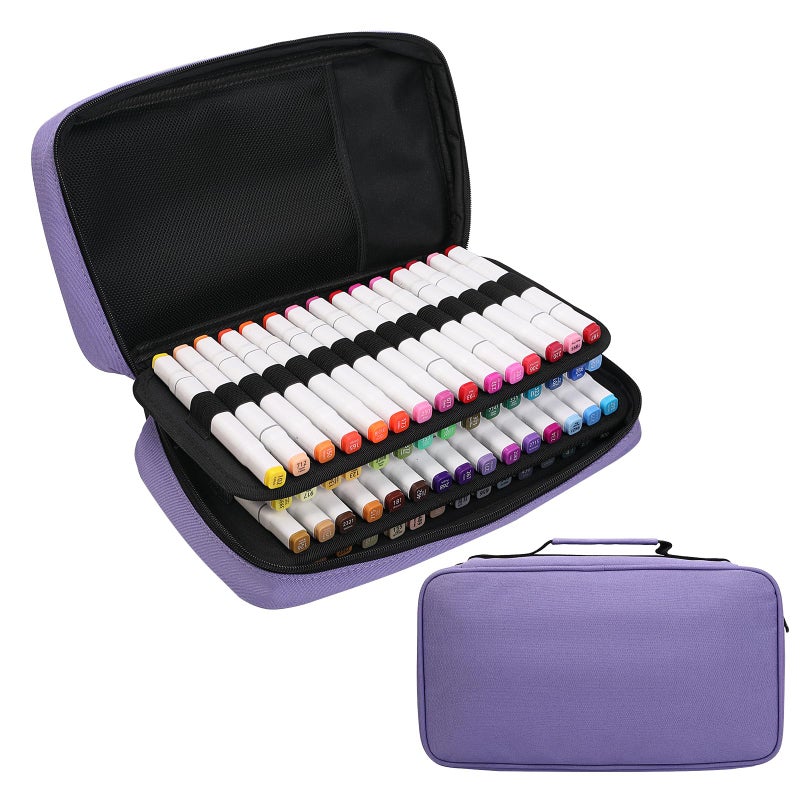 BOMKEE 60 Slots Marker Organizer Case Large Pencil Pouch for 60 Markers Big Capacity Marker Storage Bag Pen Case with Carrying Handle - Image 2