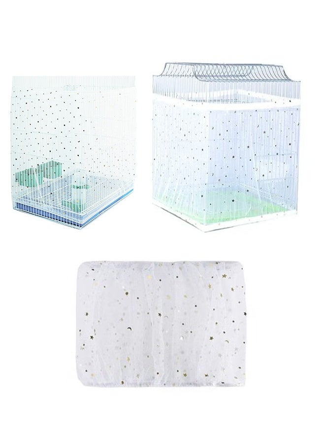 Realfrog XXL Birdcage Star Mesh Cover, Adjustable Birdcage Mesh Cover Birdcage Seed Feather Catcher Soft Skirt Cover Birdcage Nylon Mesh Netting Suitable for Parrot Parrot Macaw Round Square Cage to Prevent Scattering and Clutter  - Image 1
