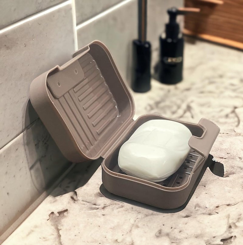 CSM Soap Case Soap Box Soap Holder for Outdoors Travel and Home Use - Pack of 2 (Beige, Brown) - Image 2