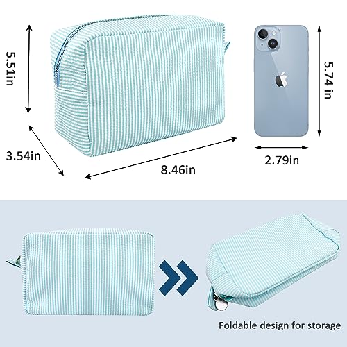 GFU Cosmetic Bags for Women, Seersucker Cosmetic Bag, Travel Toiletry Stripe Makeup Bag, Large Women Aesthetic Organizer Storage Pouch, Girls Handbags Purses, Yellow - Image 4