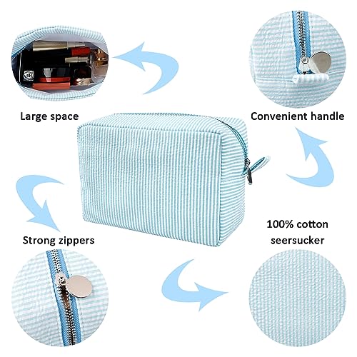 GFU Cosmetic Bags for Women, Seersucker Cosmetic Bag, Travel Toiletry Stripe Makeup Bag, Large Women Aesthetic Organizer Storage Pouch, Girls Handbags Purses, Yellow - Image 2