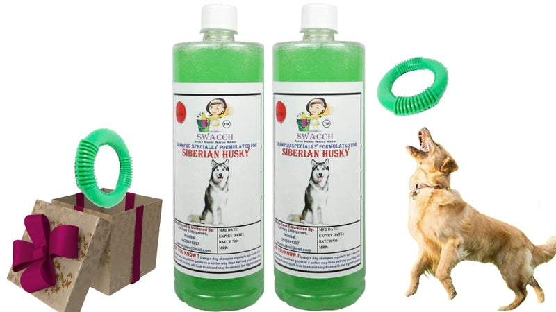 swacch Shampoo | Puppy Safe Shampoo | Siberian Husky Dog Shampoo 1 Litre Pack of 2 Neem Alovera + | O PVC Ring Rubber Chew Toy | Teething Chew Toy I Dental Teething I Durable I Combo Pack - Image 1