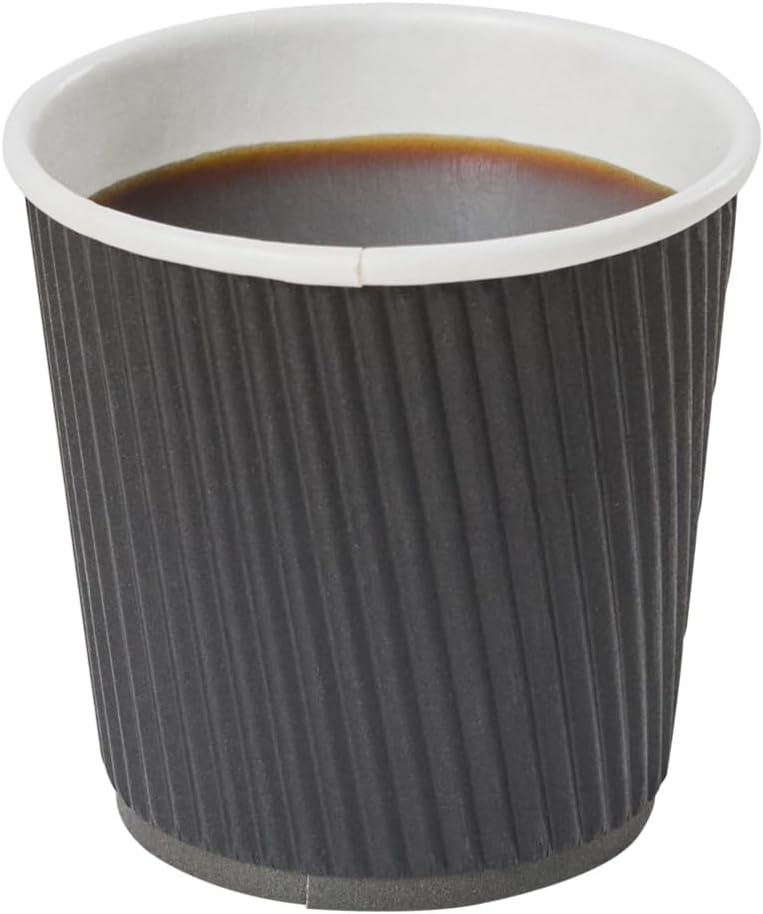 Restaurantware 500-CT Disposable Black 4-OZ Hot Beverage Cups with Ripple Wall Design: No Need for Sleeves - Perfect for Cafes - Eco-Friendly Recyclable Paper - Insulated - Wholesale Takeout Coffee Cup - Image 1