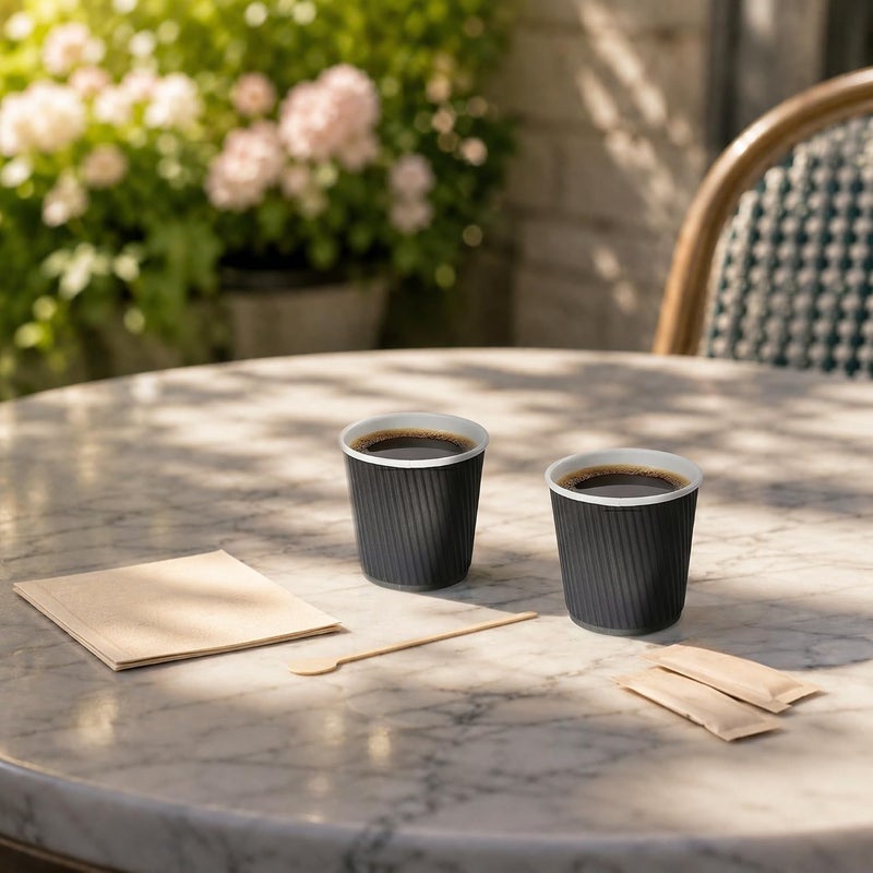 Restaurantware 500-CT Disposable Black 4-OZ Hot Beverage Cups with Ripple Wall Design: No Need for Sleeves - Perfect for Cafes - Eco-Friendly Recyclable Paper - Insulated - Wholesale Takeout Coffee Cup - Image 4
