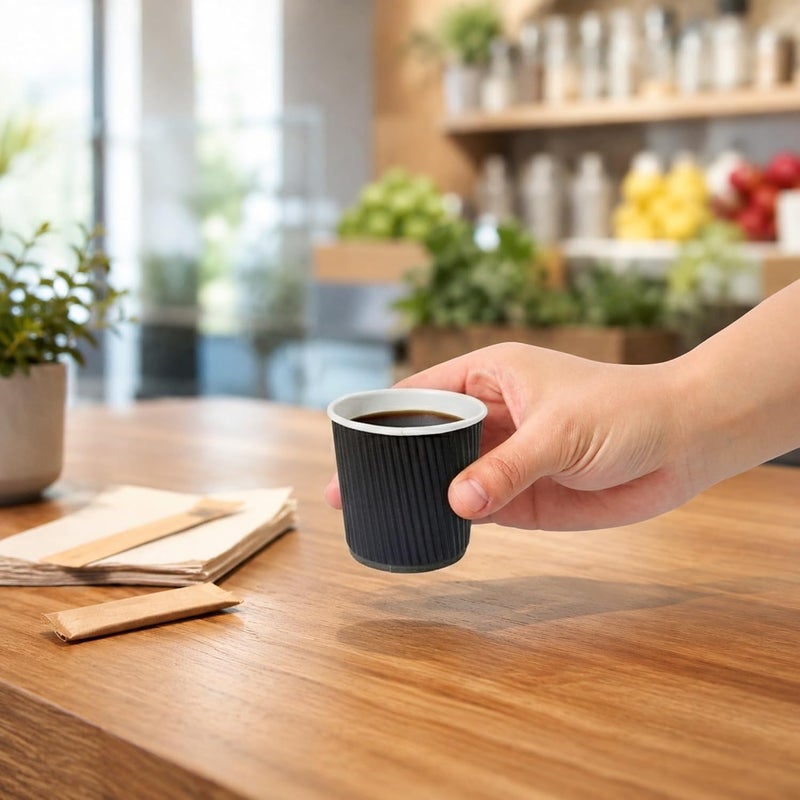 Restaurantware 500-CT Disposable Black 4-OZ Hot Beverage Cups with Ripple Wall Design: No Need for Sleeves - Perfect for Cafes - Eco-Friendly Recyclable Paper - Insulated - Wholesale Takeout Coffee Cup - Image 5