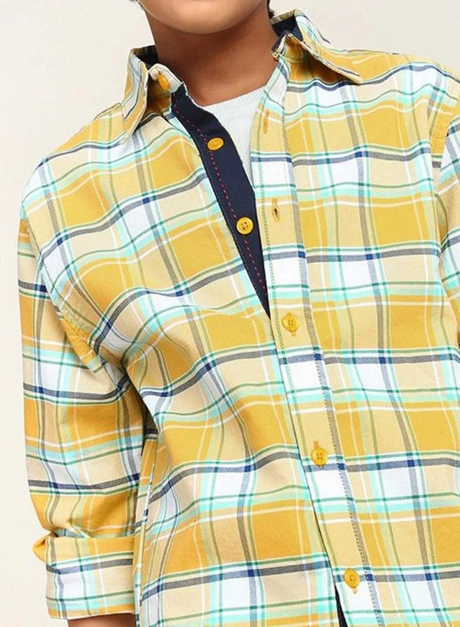 Bonkids Boy's shirts in regular fit yellow colour cotton fabric embellished pattern pull over closure woven weave type round collar type round neckline half sleeve length button down upper body wear type suitable for casual occasions – a must-have trendsetter this season!