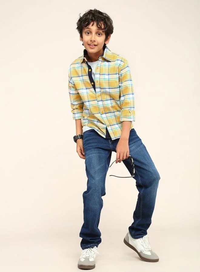 بونكيدز قميص ولادي قطن أصفر بقصة عادية بنمط مطرز