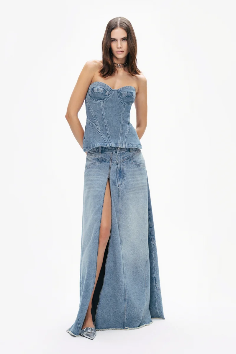 نوكتورن Slit Detailed Maxi Denim Skirt