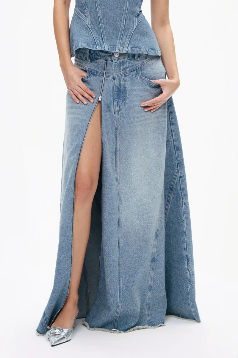 نوكتورن Slit Detailed Maxi Denim Skirt
