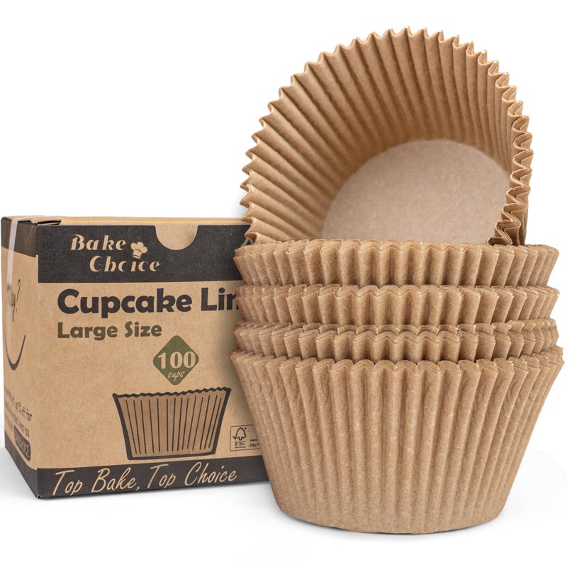 Bake Choice 100pcs Jumbo Cupcake Liners for Baking, Natural Jumbo Muffin Liners, Unbleached, Greaseproof Parchment Paper, Cupcake Wrapper for Party, Wedding, Birthday, Christmas - Image 1