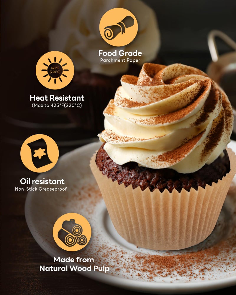Bake Choice 100pcs Jumbo Cupcake Liners for Baking, Natural Jumbo Muffin Liners, Unbleached, Greaseproof Parchment Paper, Cupcake Wrapper for Party, Wedding, Birthday, Christmas - Image 4