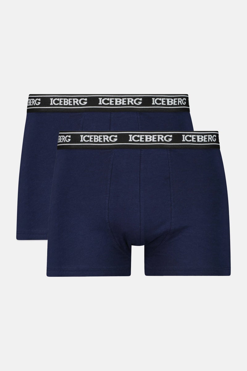 ICEBERG Men 2 Pack Brand Logo Boxer Brief, Navy Blue - Image 1