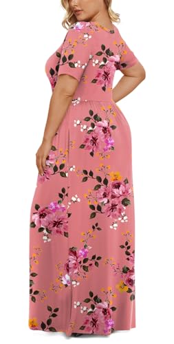 LONGYUAN Women's Plus Size Maxi Dresses for Curvy Women Summer Short Sleeve Casual 2026 Long Dress Molasses Red 4XL - Image 3