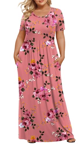 LONGYUAN Women's Plus Size Maxi Dresses for Curvy Women Summer Short Sleeve Casual 2026 Long Dress Molasses Red 4XL - Image 1