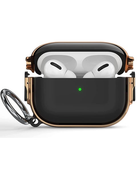 Electroplated Case for AirPods Pro 2nd generation 2022, Dual Side Secure Lock Full Body Shockproof Hard Shell Protective Case Cover with Keychain for AirPods Pro 2 (Black)