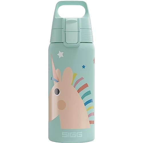 SIGG - Insulated Kids Water Bottle - Shield One Therm Uni Stars - Suitable For Carbonated Beverages - Leakproof - Dishwasher Safe - BPA Free - 90% Recycled Stainless Steel - Aqua - Unicorn - 17Oz - Image 1
