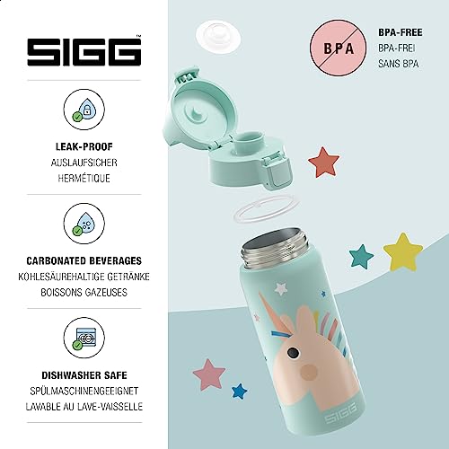 SIGG - Insulated Kids Water Bottle - Shield One Therm Uni Stars - Suitable For Carbonated Beverages - Leakproof - Dishwasher Safe - BPA Free - 90% Recycled Stainless Steel - Aqua - Unicorn - 17Oz - Image 3