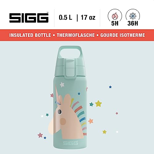 SIGG - Insulated Kids Water Bottle - Shield One Therm Uni Stars - Suitable For Carbonated Beverages - Leakproof - Dishwasher Safe - BPA Free - 90% Recycled Stainless Steel - Aqua - Unicorn - 17Oz - Image 2