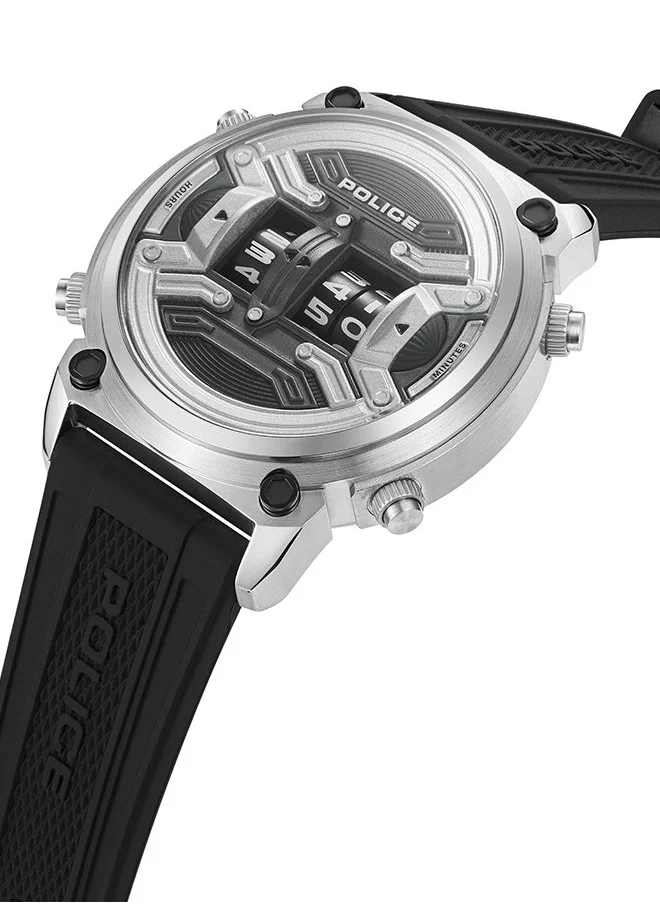 بوليس Rotor Watch For Men Grey Dial And Black Silicone Strap