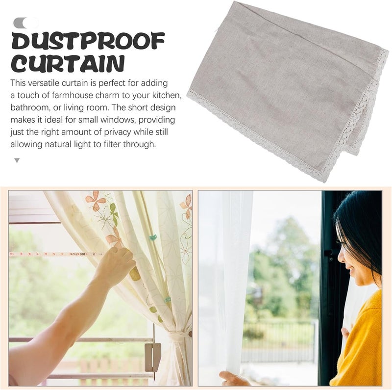 Rustic Linen Short Valance Curtain 150x45cm with Lace Trim, Sheer Farmhouse Kitchen Window Treatment for Bathroom, Cabinet Dust-Proof Rod Pocket Panel - Image 3
