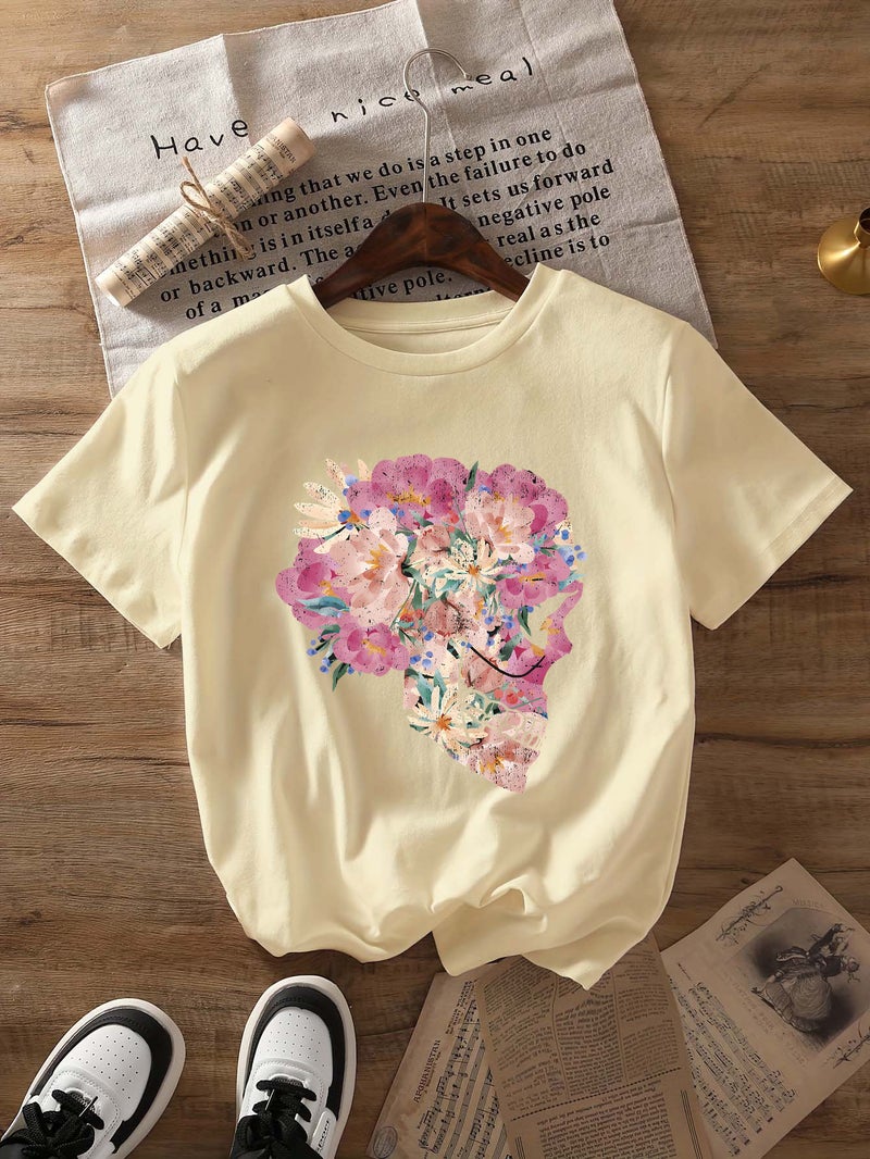 Independent Station Women'S Tops Round Neck Cartoon Printed Short-Sleeved T-Shirt-M - Image 1