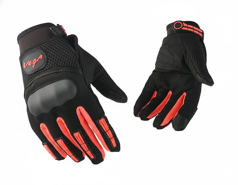 Vega VGL-22 Full Finger Motorcycle Riding Gloves with Touchscreen Fingertips and Knuckle Protection – Anti-Slip Grip Black Red-XL - Image 5