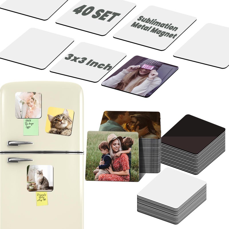 AceSubli 80 PCS Sublimation Magnet Blanks Bulk 3x3 in, 40 Metal Sublimation Blanks and 40 Soft Magnets, Square Metal Sublimation Fridge Magnet Photo Blanks for Refrigerator as Personalized Gift - Image 1