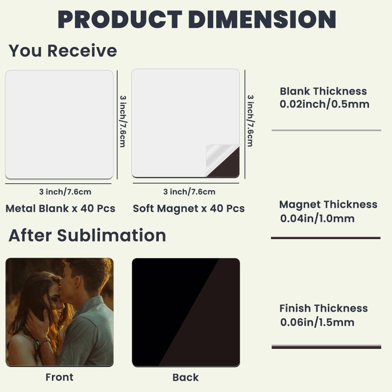 AceSubli 80 PCS Sublimation Magnet Blanks Bulk 3x3 in, 40 Metal Sublimation Blanks and 40 Soft Magnets, Square Metal Sublimation Fridge Magnet Photo Blanks for Refrigerator as Personalized Gift - Image 2