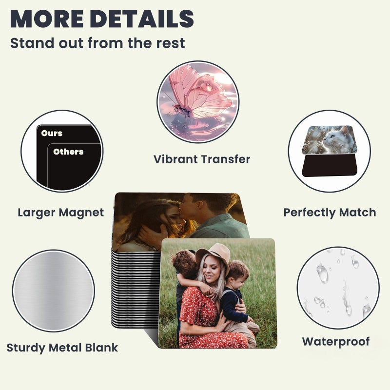 AceSubli 80 PCS Sublimation Magnet Blanks Bulk 3x3 in, 40 Metal Sublimation Blanks and 40 Soft Magnets, Square Metal Sublimation Fridge Magnet Photo Blanks for Refrigerator as Personalized Gift - Image 4
