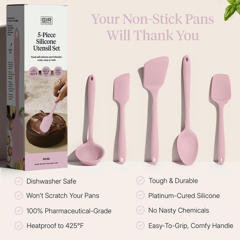 GIR 5-Piece Silicone Kitchen Utensils Set, Non-Toxic Cooking Utensils for Cooking and Baking, Heat Resistant, Food Grade, Dishwasher Safe Rubber Spatula, Ladle, Spoon - Rose - Image 4